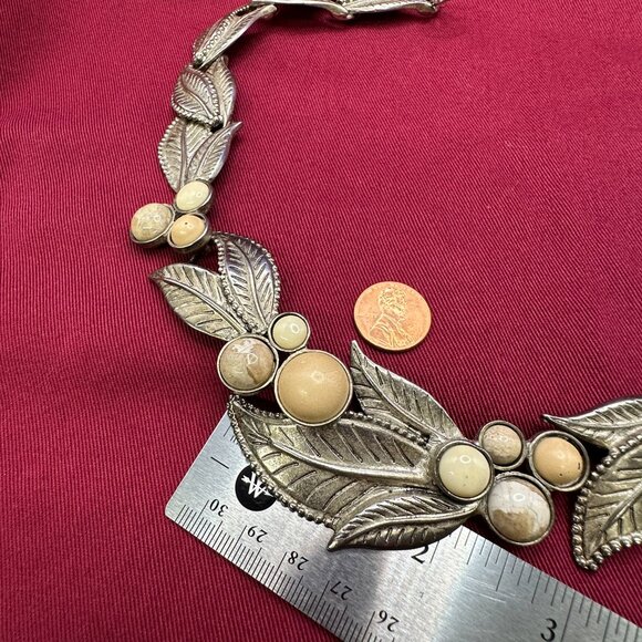 VTG Carol Dauplaise Pewter Leaf Motif & Stone Choker Necklace - Picture 11 of 11